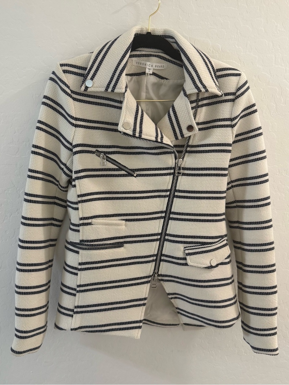 Veronica Beard NEW Hadley Striped Moto Jacket Blazer